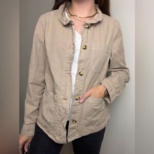 JCrew ruffle collared tan/beige chore coat size Medium